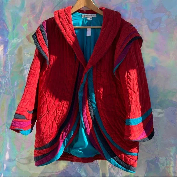 80s Bob Mackie Red Quilt Suede Jacket - Picture 2 of 14